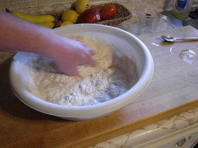 Mix Liquid and Flour with Hands
