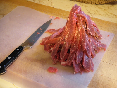 Pile of sliced beef brisket