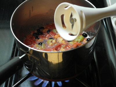 Stick blender on fruit