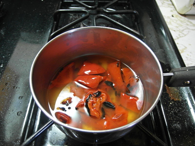 Combine infused vinegar and red pepper